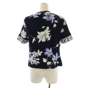 LEONARD FASHION アンサンブル ニット カーディガン 半袖 ノースリーブ 花柄 L 紺 青
