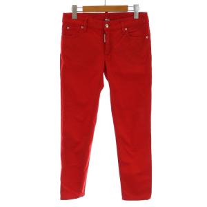 カラーデニムパンツ ジーンズ スキニー ジップフライ クロップド ロゴ 38 M 赤 レッド 黒 ブラック S75LB0127