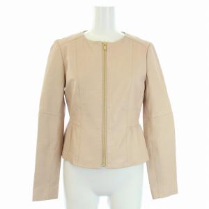 ノーカラージャケット ラムレザー 羊革 アウター ジップアップ 36 S ベージュ