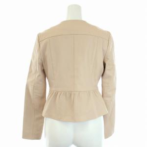 ANAYI ノーカラージャケット ラムレザー 羊革 アウター ジップアップ 36 S ベージュ