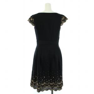 TOCCA ワンピース 半袖 総柄 刺繍 ひざ丈 0 S 黒 ブラック 茶 ブラウン