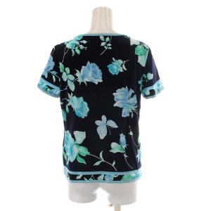 LEONARD FASHION カットソー 半袖 花柄 コットン LL 紺 ネイビー 水色 ライトブルー