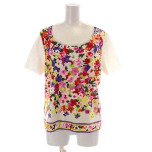 FASHION カットソー 半袖 花柄 プリント コットン LL ピンク 白 ホワイト