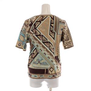 LEONARD FASHION カットソー 半袖 プリント 総柄 コットン LL 水色 ライトブルー 茶 ブラウン