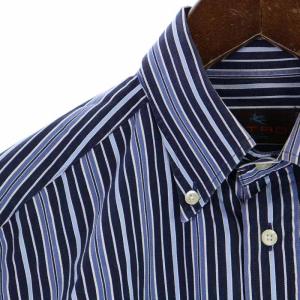 ETRO ボタンダウンシャツ カジュアルシャツ コットン ストライプ 長袖 39 M 紺 ネイビー