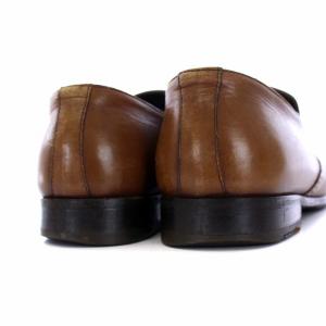 PRADA スリッポン フラットシューズ ウィングチップ スクエアトゥ レザー 6.5 27cm 茶 ブラウン