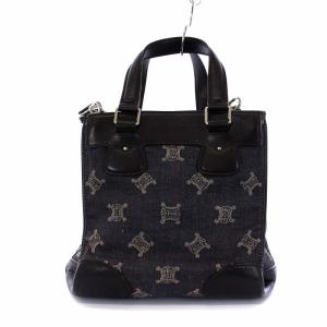CELINE マカダム 2WAY トートバッグ ショルダーバッグ デニム レザー切替 紺 茶 SD-SA-1028