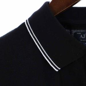 ARMANI JEANS AJ ポロシャツ コットン ロゴ刺繍 ライン 半袖 M 黒 ブラック