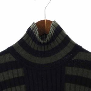 GIVENCHY 10AW クロスボーダータートルネックニット セーター ウール リブ編み 長袖 M 黒 ブラック 緑 グリーン