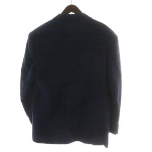 GIANNI VERSACE テーラードジャケット ダブル チェック柄 カシミヤ混 アルパカ混 50 L 紺 ネイビー