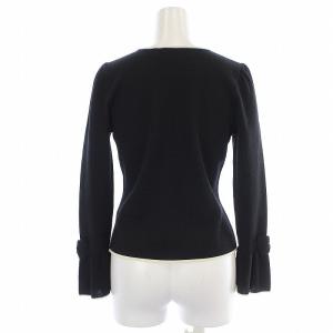 M'S GRACY ニット カットソー 長袖 クルーネック コサージュ付き リボン ウール 38 M 黒 ブラック 白 ホワイト