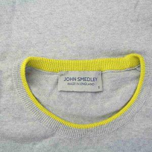 JOHN SMEDLEY ニット カットソー 長袖 バイカラー クルーネック 薄手 ウール S グレー 黄緑 ライトグリーン