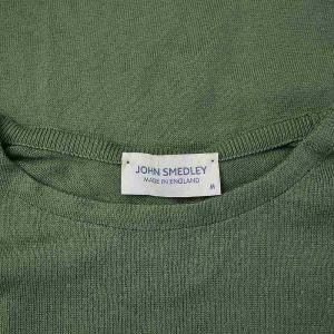 JOHN SMEDLEY ニット カットソー 長袖 クルーネック 薄手 コットン M 緑 カーキ