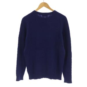 JOHN SMEDLEY ケーブルニット セーター クルーネック プルオーバー 長袖 ウール カシミヤ混 XS 青 ブルー GY09
