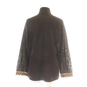 LEONARD FASHION カーディガン ニット 長袖 ハイネック ウール 絹 シルク混 柄 大きいサイズ LL 茶 ブラウン