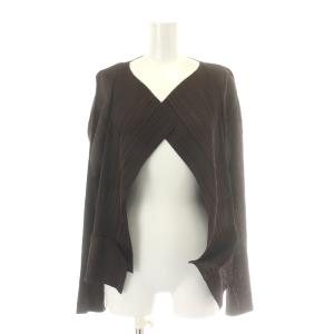 イッセイミヤケ カーディガン 長袖 プリーツ 4 XL 茶 ブラウン