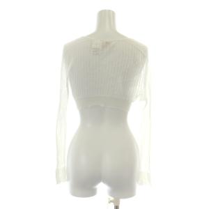 HERMES カーディガン リブニット ショート 長袖 シアー シースルー リボン 38 L 白 ホワイト