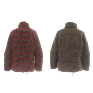 Leilian ダウンジャケット リバーシブル スタンドカラー チェック 9 M 赤 レッド 茶 ブラウン 黒 ブラック
