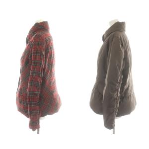 Leilian ダウンジャケット リバーシブル スタンドカラー チェック 9 M 赤 レッド 茶 ブラウン 黒 ブラック