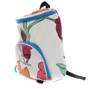 EMPORIO ARMANI EA7 フローラル モチーフ バックパック リュック デイパック パイソン型押し レザー 白 ホワイト オレンジ 8P813