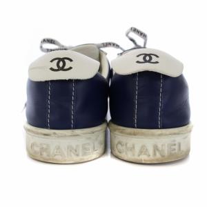 CHANEL G34145 スニーカー ロゴリボン レザー 26.5cm ネイビー