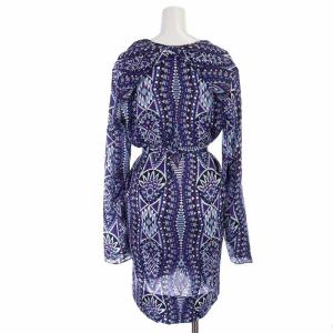 Emilio Pucci ワンピース チュニック シルク Uネック 総柄 バックリボン 長袖 I42 M 紫 パープル 青 ブルー