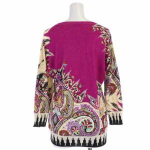 ETRO 近年モデル ニット カットソー Uネック シルク 総柄 長袖 44 S ピンク