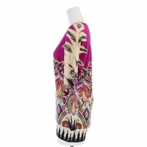 ETRO 近年モデル ニット カットソー Uネック シルク 総柄 長袖 44 S ピンク