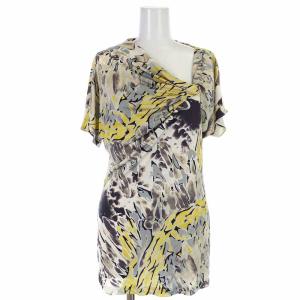 カットソー シルク 総柄 アシンメトリー 半袖 I46 L 黄色 イエロー