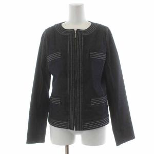 Aquascutum セットアップ 上下 ノーカラージャケット タイトスカート ジップフライ 絹 シルク混 紺 ネイビー