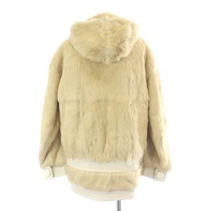 MARC JACOBS ファーコート ジャケット ブルゾン ショート ラビットファー レザー 絹 シルク フード ジップアップ 2 S ベージュ 白