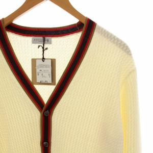 MACKINTOSH ニットカーディガン ケーブル ライン Vネック 長袖 タグ付き L オフホワイト 茶 ブラウン