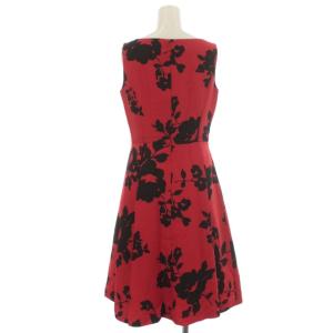 M'S GRACY ワンピース フレア ひざ丈 ノースリーブ 花柄 38 M 赤 レッド 黒 ブラック