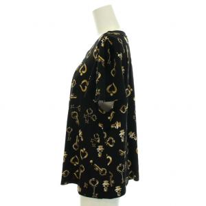 Leilian オリジナル ORIGINAL ブラウス シャツ プルオーバー 半袖 タック 総柄 大きいサイズ 13+ XL 黒 ブラック