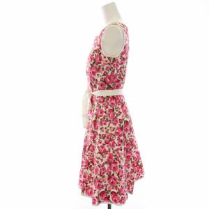 M'S GRACY ワンピース ノースリーブ 花柄 フラワープリント リボン付き 裏地メシュ ひざ丈 38 M ピンク 白 ホワイト
