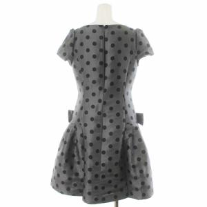 M'S GRACY フレアワンピース ボートネック ジップアップ ひざ丈 半袖 リボン ドット 38 M 黒 ブラック グレー PM-421528
