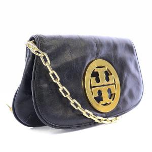 TORY BURCH ショルダーバッグ クラッチバッグ セカンドバッグ チェーン レザー ロゴプレート 黒 ブラック ゴールド