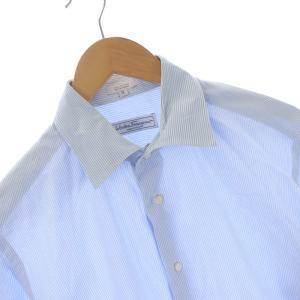 Salvatore Ferragamo ワイシャツ ドレスシャツ レギュラーカラー 長袖 ストライプ 41 L 水色 ライトブルー 白 ホワイト GY09