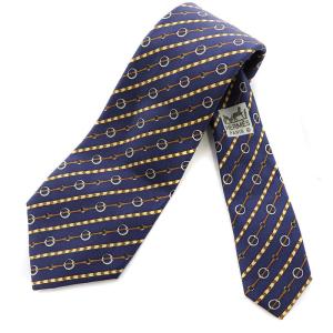 ネクタイ レギュラータイ チェーン柄 総柄 絹 シルク 紺 ネイビー マルチカラー 7062TA GY09 OH