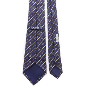 HERMES ネクタイ レギュラータイ チェーン柄 総柄 絹 シルク 紺 ネイビー マルチカラー 7062TA GY09 OH
