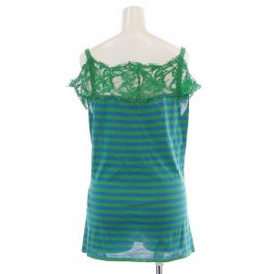 Emilio Pucci ニットキャミソール カットソー オフショルダー レース ボーダー L 緑 青 グリーン ブルー