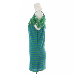 Emilio Pucci ニットキャミソール カットソー オフショルダー レース ボーダー L 緑 青 グリーン ブルー