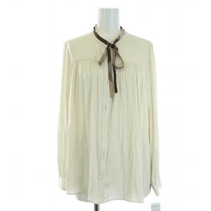 スエードタッチサテンブラウス 長袖 リボン 38 M ベージュ