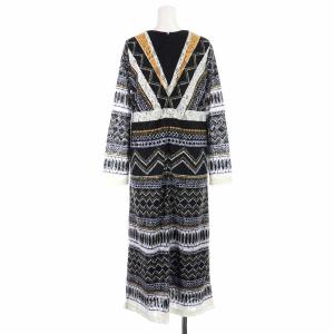 GRACE CONTINENTAL キカレースロングワンピース フレアワンピース Vネック 総柄 長袖 36 S 黒 ブラック 19431263