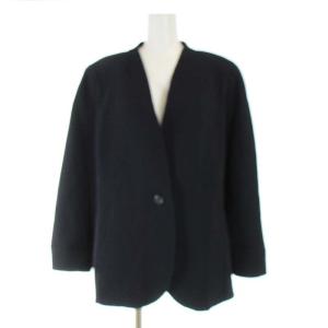 マニーリア MANIGLIA  ノーカラージャケット シングル シワ加工 ウール 大きいサイズ 13 XL 紺 ネイビー