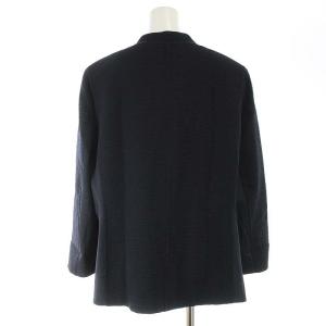 Leilian マニーリア MANIGLIA  ノーカラージャケット シングル シワ加工 ウール 大きいサイズ 13 XL 紺 ネイビー