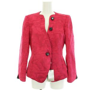 ノーカラージャケット 刺繍 ボタン タグ付き 肩パット入り 大きいサイズ 42 XL ピンク