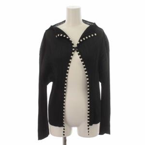 イッセイミヤケ カーディガン ボレロ プリーツ ボーダーテープ 長袖 4 ブラック ホワイト