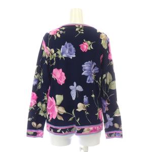 LEONARD FASHION カーディガン Vネック 長袖 花柄 総柄 L 紺 ネイビー ピンク