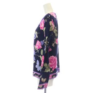 LEONARD FASHION カーディガン Vネック 長袖 花柄 総柄 L 紺 ネイビー ピンク